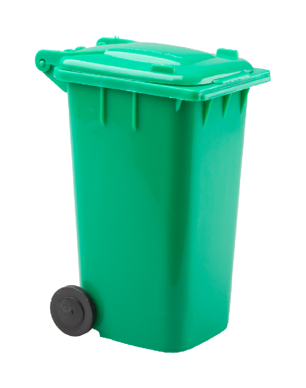 Support pour stylos en plastique - forme de poubelle - couleur vert - 56g_0