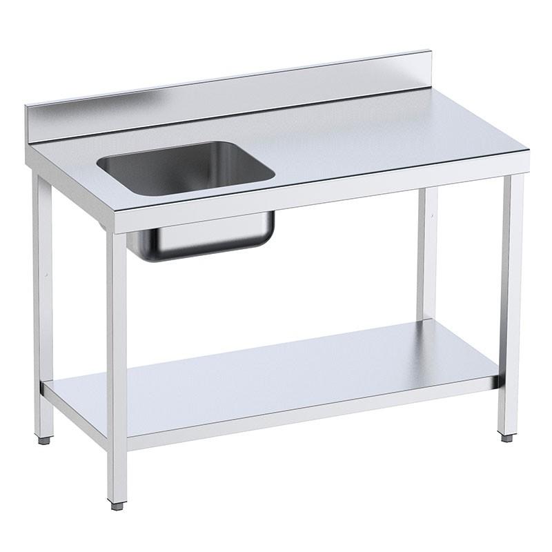 Table inox de préparation avec bac à gauche et étagère P 600 mm | Distform -_0