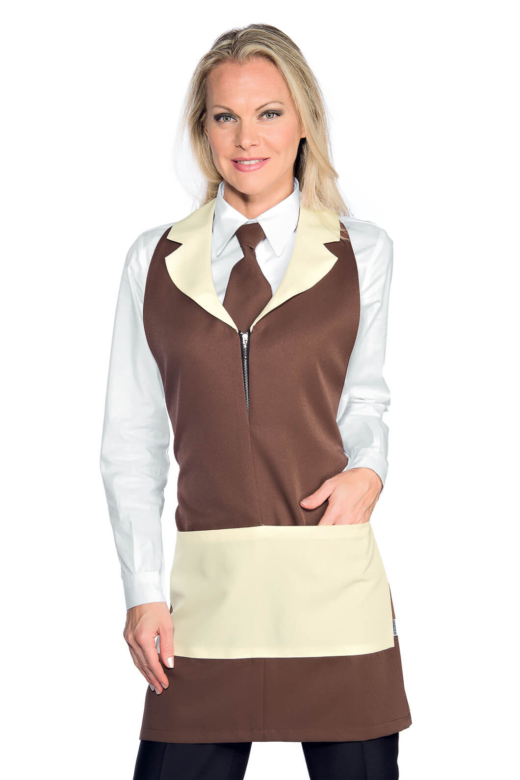 TABLIER DE SERVICE POUR FEMME MADEIRA AVEC ZIP CACAO CRÈME