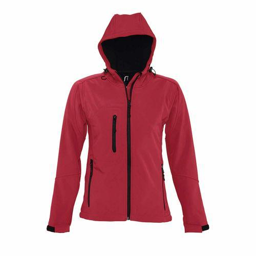VESTE FEMME ZIPPÉE SOFTSHELL À CAPUCHE EN POLYESTER ROUGE PIMENT