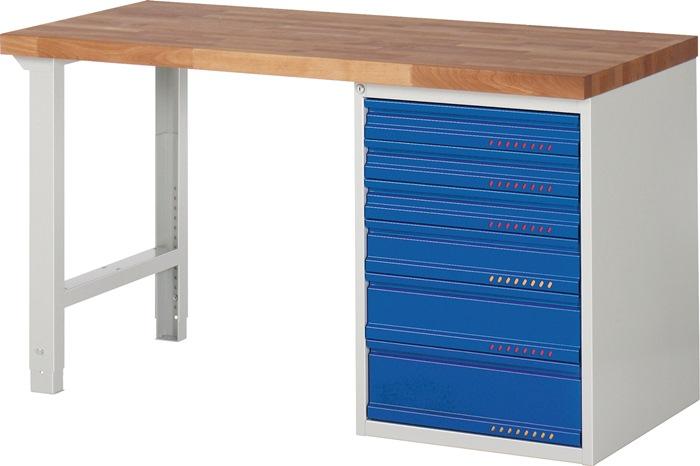Établi série BK 650 l.1500xP700xH840 mm hêtre gris clair, RAL 7035 bleu gent.,RAL 5010 6 tiroirs PROMAT_0