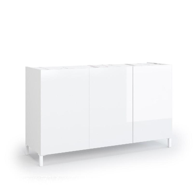 AQA Design Buffet 3 portes ALVEA en mélamine marbre calacatta / blanc brillant L.130 P.40 H.84 MP07050 - multicolore Bois manufacturé MP07050_0