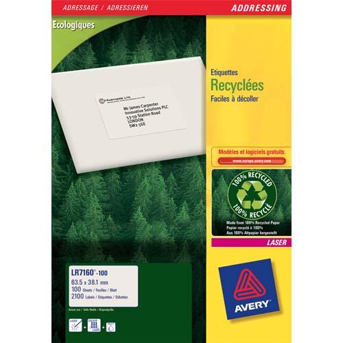 Avery boîte de 2100 étiquettes adresse laser recyclées blanc 63,5x38,1 lr7160-100_0