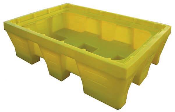 Bac de rétention 120 litres jaune 100% PEHD - Sans caillebotis - Pour 2 fûts de 60L - Passage de fourche_0