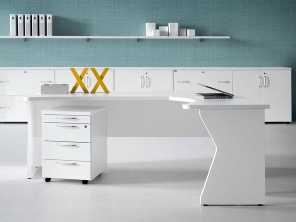 Bureau droit professionnel Kompas - Bureau manager avec retour secrétaire - bois - blanc, hêtre, gris clair, noyer_0