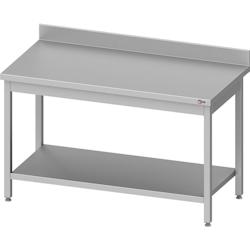 Cleiton® - Table adossée en acier inoxydable avec étagère 1500x700x850 mm | Table de travail professionnelle en acier avec dosseret de 10 cm_0
