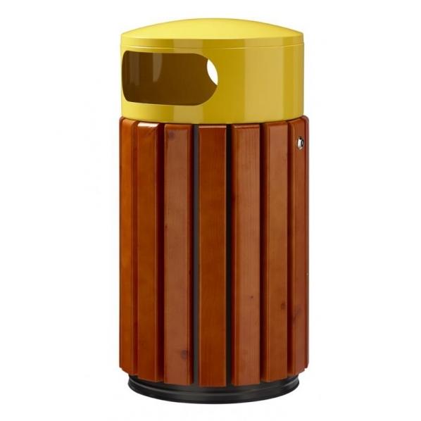 Corbeille bois métal à poser ZENO - Couvercle jaune - 40 ou 60L - Fabriquée en France - Rossignol_0