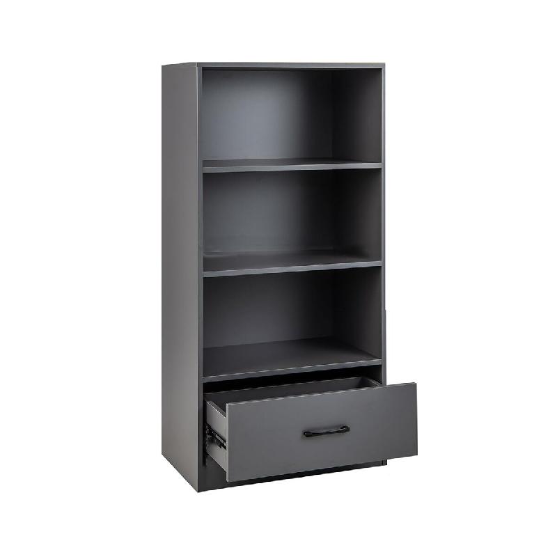 COSTWAY 120 cm Bibliothèque avec tiroirs et compartiments ouverts, étagère en bois à 4 niveaux, étagère debout (gris) - gris Bois manufacturé V_0