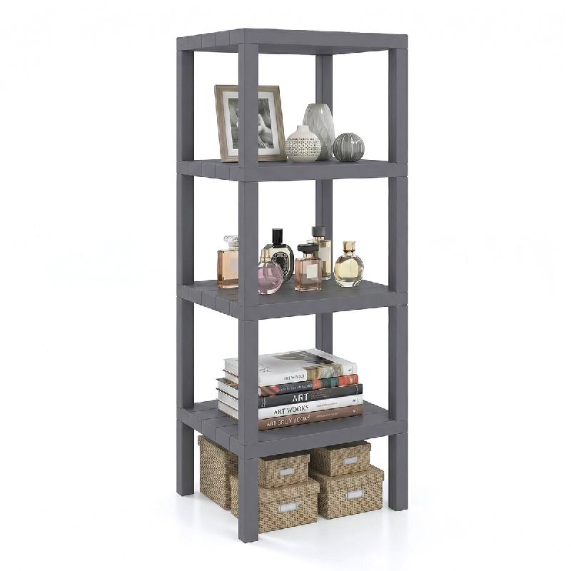COSTWAY étagère salle de bain 4 niveaux, en plastique autoportante, organiseur étroit cuisine, 38x32,5x99 cm, gris - gris plastique polypropylène_0