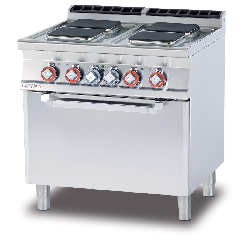 Cuisinière électrique 4 plaques carrées avec four électrique ventilé GN 1/1. Structure en acier inox. Dimensions 80×70,5×90 cm. Modèle CFVQ4-7_0