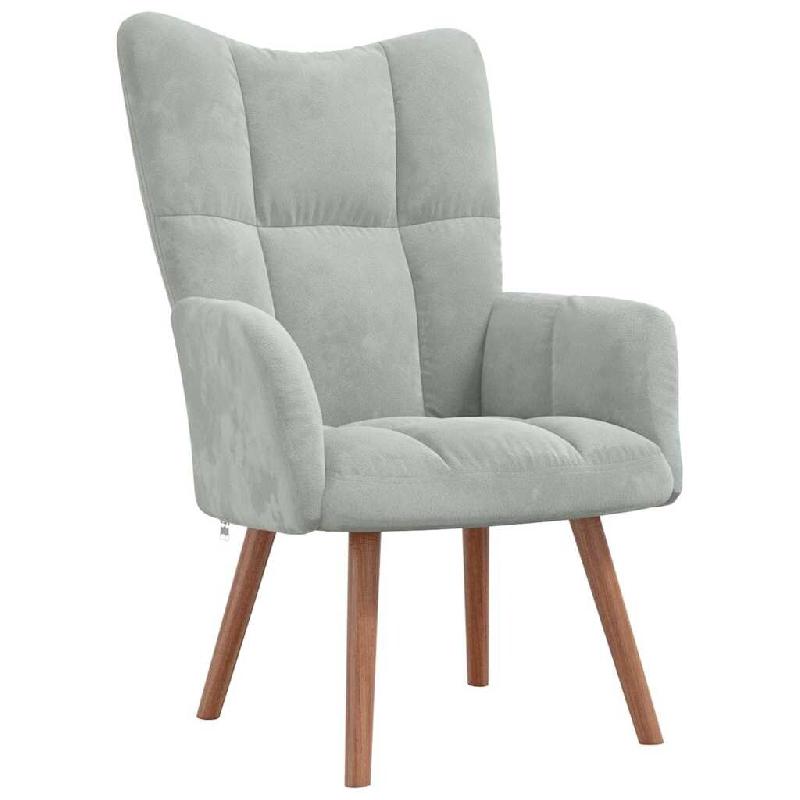 Décoshop26 - Fauteuil lounge chaise de canapé design moderne en velours gris clair et bois DEC026677 - gris Bois massif 3000255948994_0