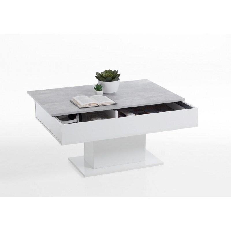 Deladeco Table basse moderne blanc brillant/béton Violaine - gris 3662495125599_0