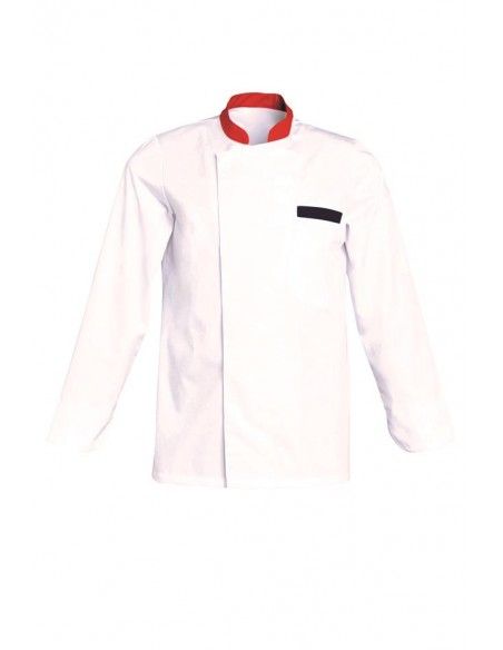 Fernaml000 - Veste de cuisine SNV - col officier rouge - manches longues - découpe princesse_0