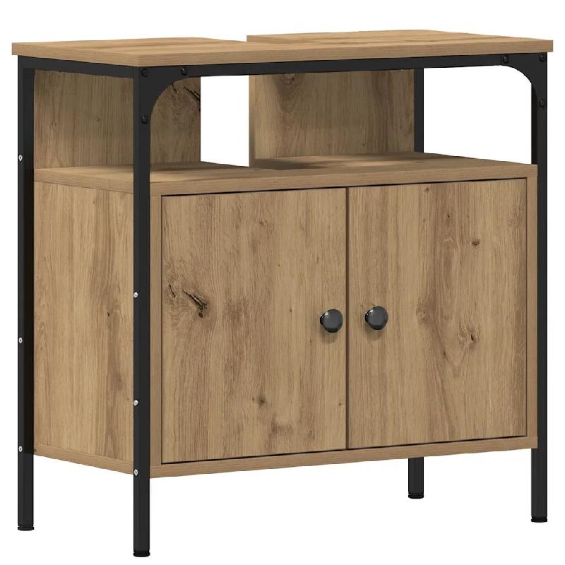 Helloshop26 - Armoire lavabo salle de bain rangement esthétique 60 x 30 x 60 cm en bois d'ingénierie chêne artisanal 02_0051853 - Bois massif 30002_0