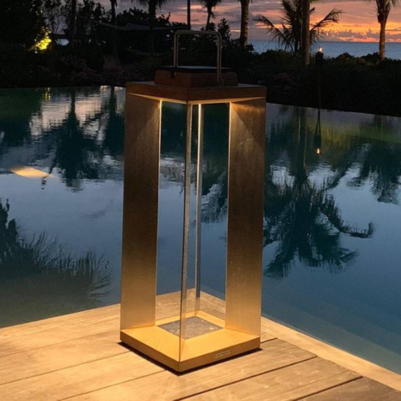 LES JARDINS LANTERNE SOLAIRE À LED TECKINOX, TECK/ACIER, 65,5CM