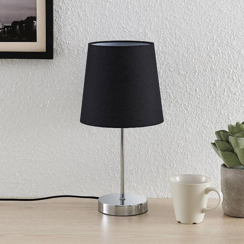 LINDBY LEZA LAMPE À POSER CHROMÉE, ABAT-JOUR NOIR