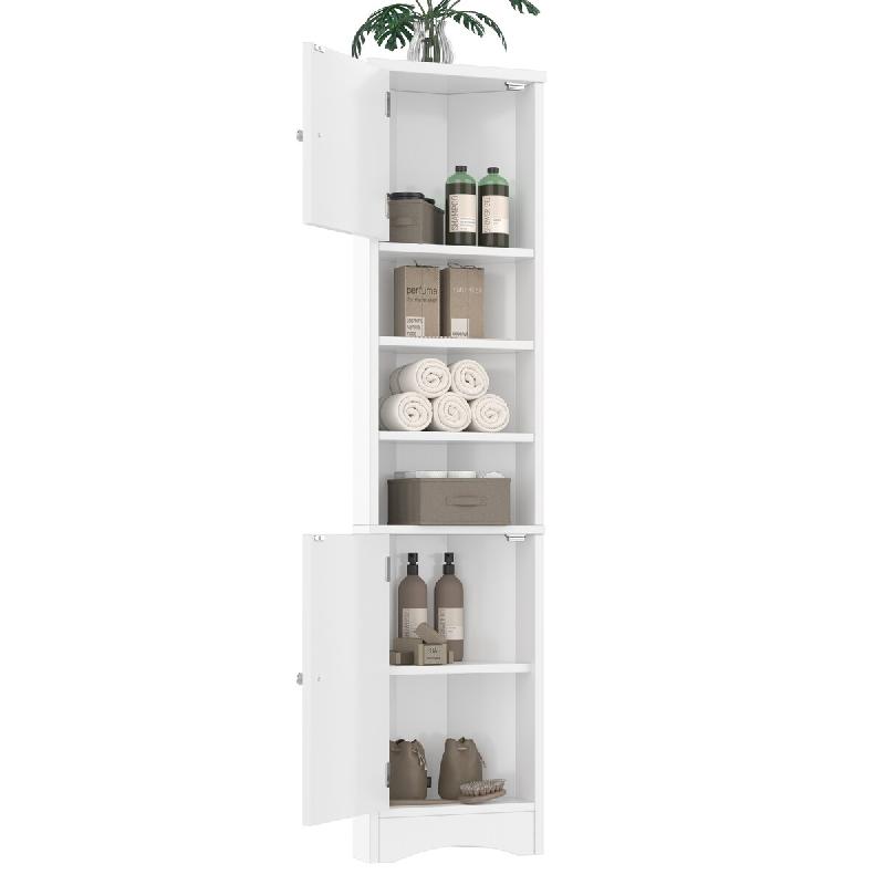 Merax meuble d’angle de salle de bain 37×24.5×170 cm, armoire haute étroite, 2 portes, 3 étagères ouvertes, blanc - gris N877P296997K_0