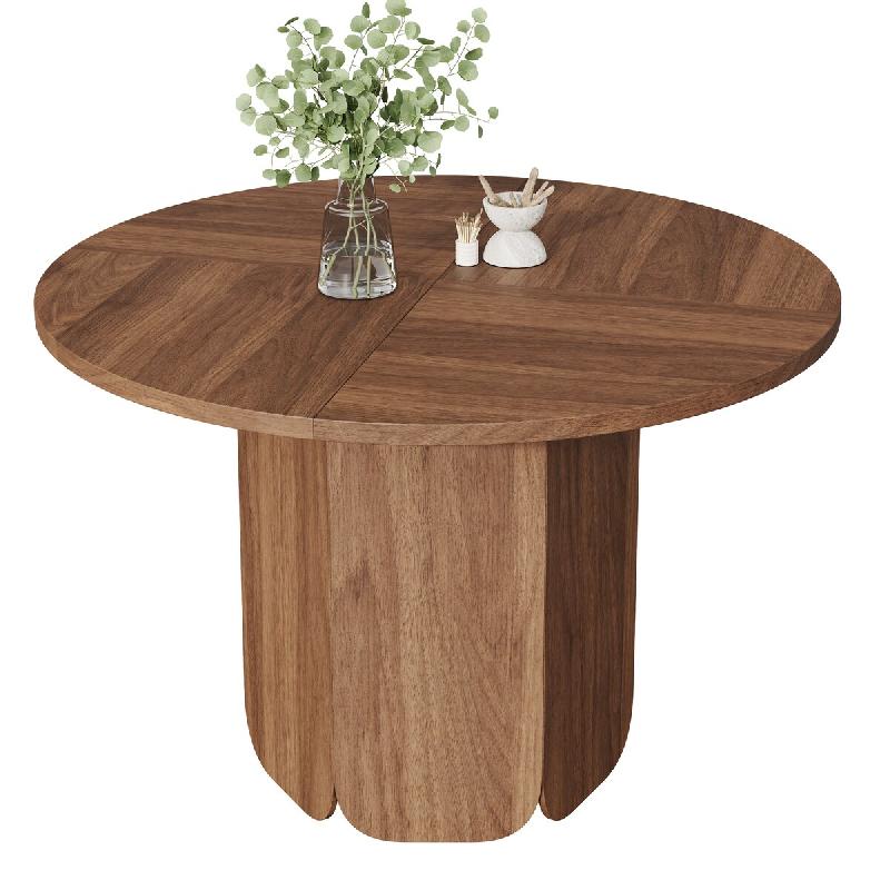 Merax table à manger ronde 120 cm, pour 4-6 personnes, design scandinave, MDF, aspect noyer - Bois manufacturé N634P462231A_0