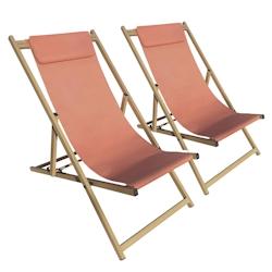 Oviala Business Lot de 2 chiliennes en aluminium inclinable 4 positions terracotta - marron polyester 112566_0