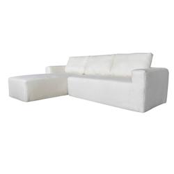 Oviala Business Oviala Canapé d'angle 4 places bouclette avec méridienne gauche  écru - blanc polyester 114185_0