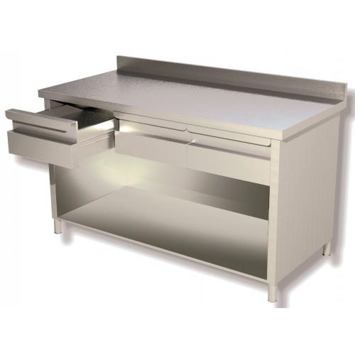 PLACARD INOX OUVERT AVEC 3 TIROIRS AU DESSUS 700 X 1400 MM