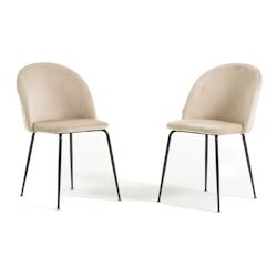 RATTATAN Lot de 2 chaises en velours avec pieds en métal, design élégant pour cuisine, salle à manger, bar ou restaurant – Sara – Crème/Gris_0