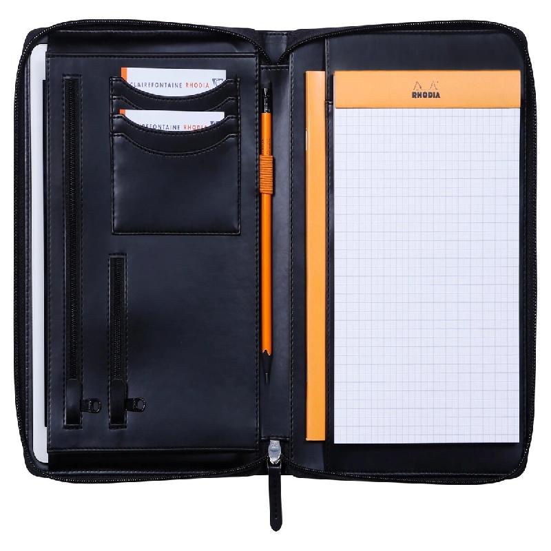 RHODIA 168100C - Conférencier Porte-Documents Noir - pour Bloc-Notes et Carnets A5 ou A5+ - Dimensions Fermé 19,5x25,5 cm - Pochette pour Tablette -_0