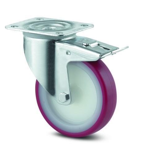 ROULETTE PIVOTANTE À BLOCAGE TOTAL - POLYURÉTHANE ROUGE - Ø 160 MM - ALPHA TENTE