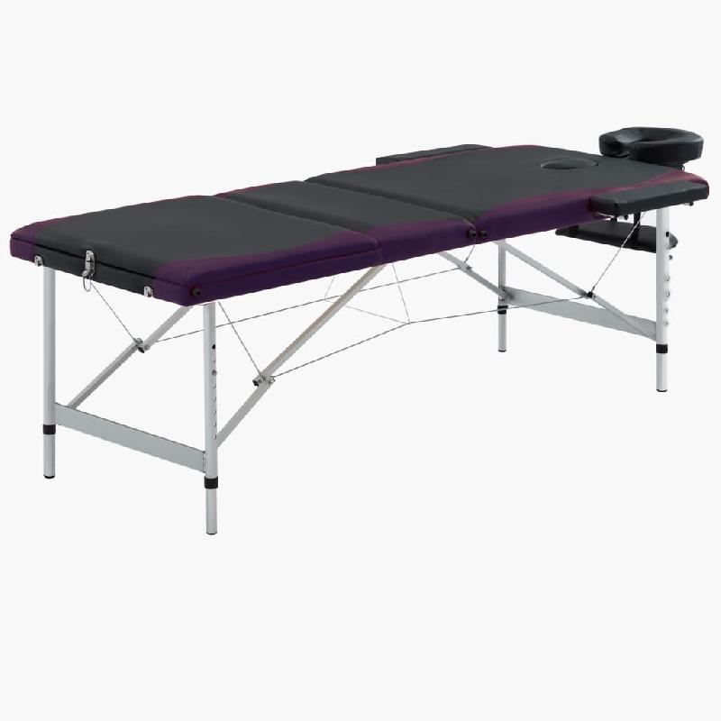 Table de massage pliable 3 zones - aluminium noir et violet - avec sac de transport 02_0001826_0