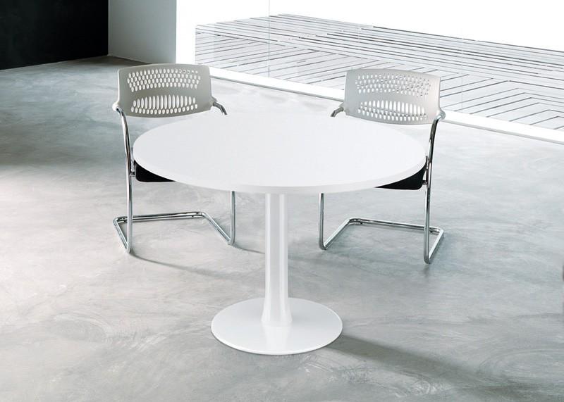 Table de réunion ronde Idea, pied central - Quadrifoglio. - Blanc 9010, 120, Noyer canaletto_0