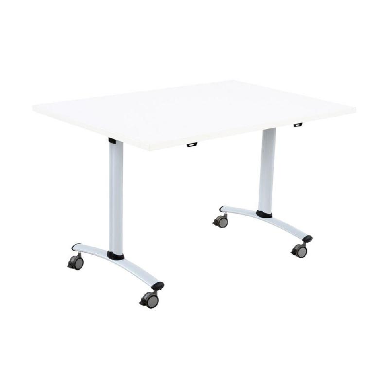 TABLE MOBILE A PLATEAU BASCULANT - L. 120 X P. 80 CM - PLATEAU BLANC - PIEDS METAL METAL ALUMINIUM