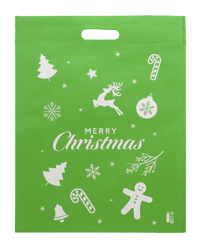 Tote bag en intissé RPET - motif de Noël - anses pré-découpées - 80 g/m² - couleur verte_0