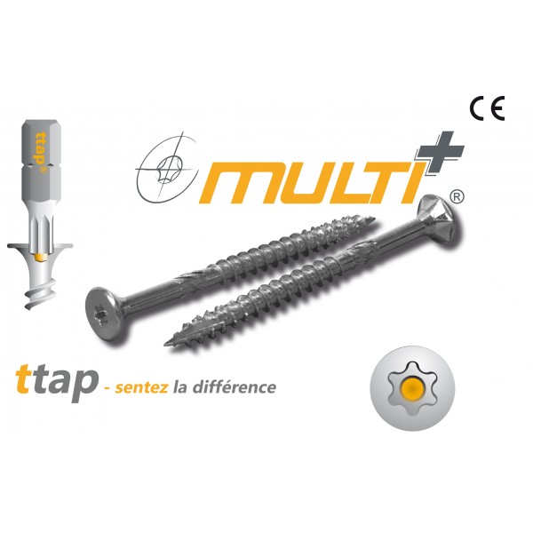 VIS BOIS MULTI+ 5X80 /50 TF TX25 ZINGUÉE - BOITE DE 200 VIS