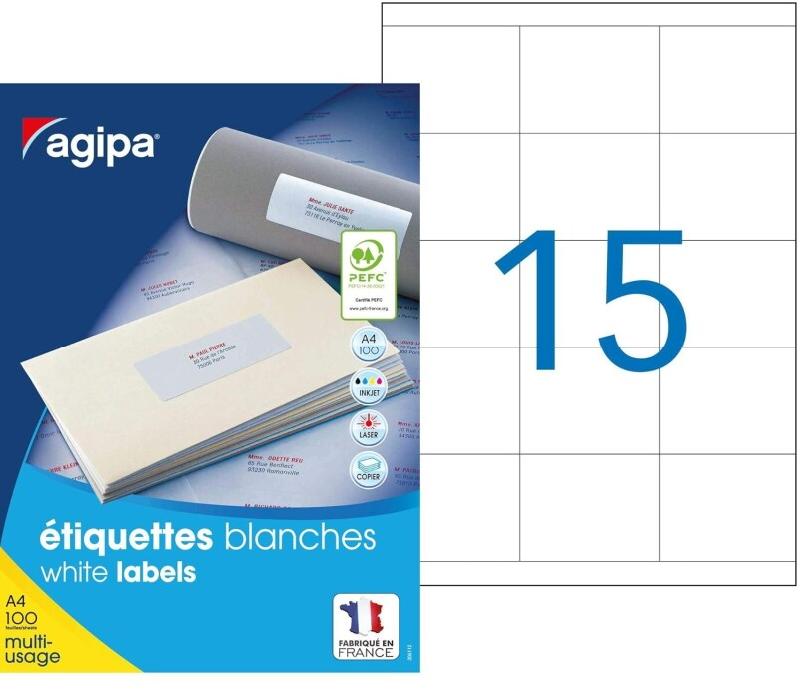 1500 étiquettes blanches multi-usage, format 70 x 50,8 mm (100 feuilles A4 / cdt) - 3270241189964_0