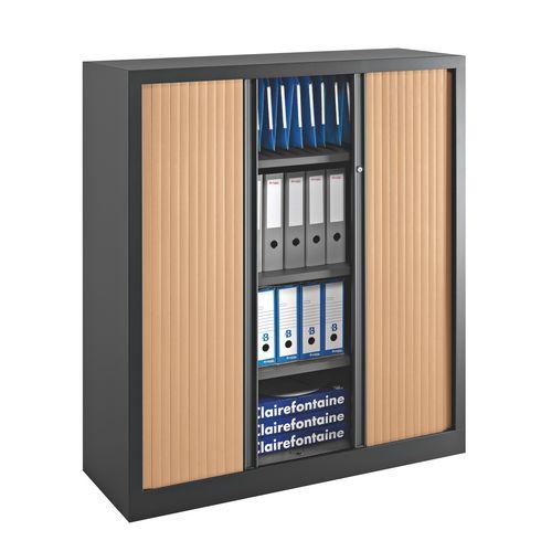 ARMOIRE À RIDEAUX MONOBLOC ECO-CONÇUE DÉCOR H 136 X L 120 CM CORPS ANTHRACITE/RIDEAUX HÊTRE