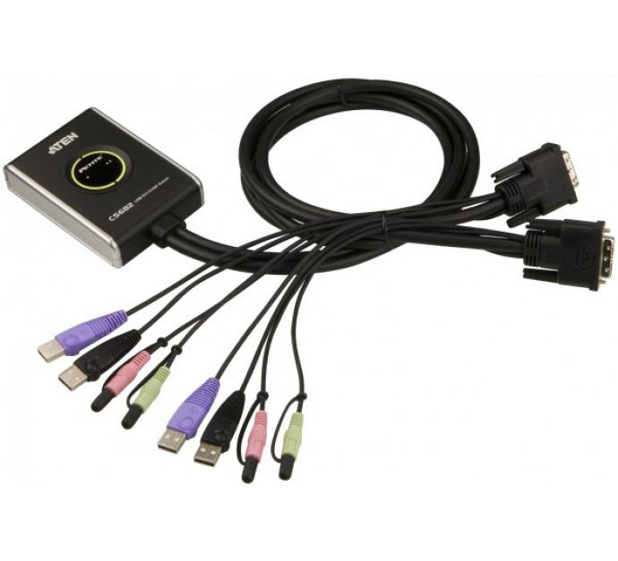 Aten cs682 switch kvm 2 ports dvi/usb/audio câbles intégrés 52303_0