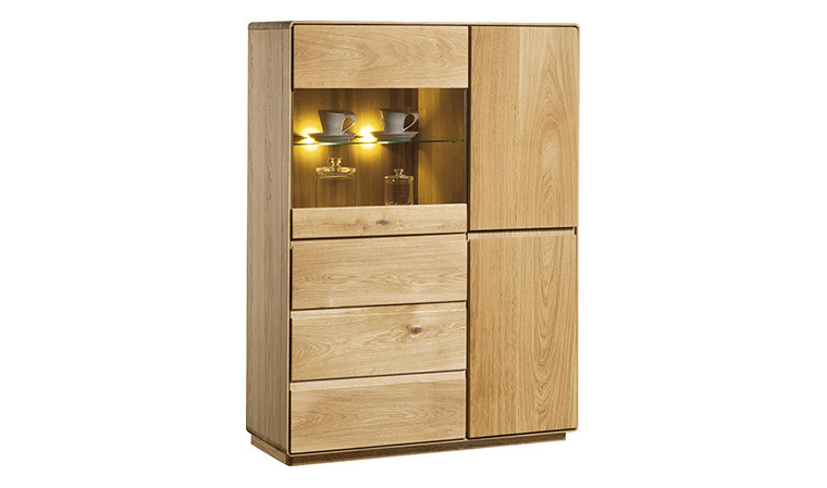 Buffet haut en chêne massif brossé - Collection Atlanta - 3 tiroirs, 2 portes pleines et 1 porte vitrée_0