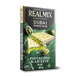 Carton de 12 tablettes | REALMIX Chocolat Blanc Dubaï avec pistaches et remplissage Kunafa | Fabriqué à Dubaï U.A.E. | 60 g - 9120060950822_0