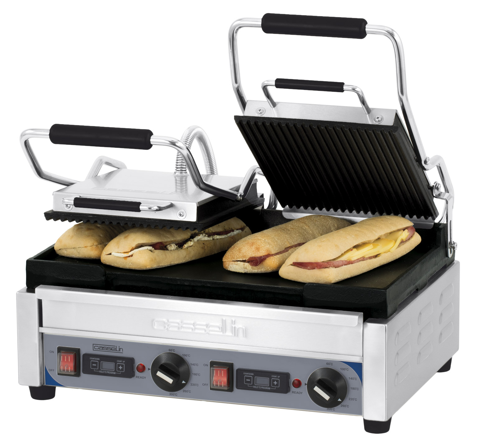CASSELIN - GRILL PANINI DOUBLE PREMIUM RAINURÉE - LISSE AVEC MINUTEUR