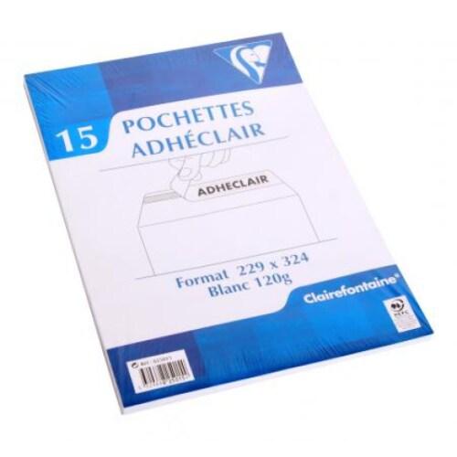 Clairefontaine Lot de 17 Paquet filmé de 15 pochettes Adhéclair blanches 229x324/C4, 120 g/m², adhésive avec bande - 3329688250154_0