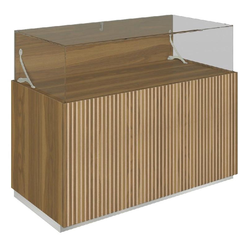 Comptoir vitrine fond bois Vertigo T01 MDF naturel et olivier 120x60x93cm_0