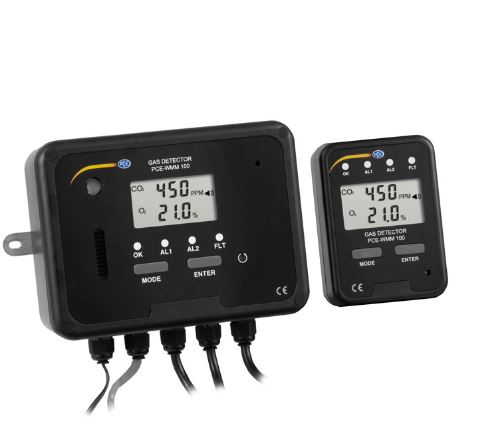 Détecteur de fuites CO2 et O2 PCE-WMM 100 - Pce Instruments - Fixe avec alarme sonore et sortie analogique_0