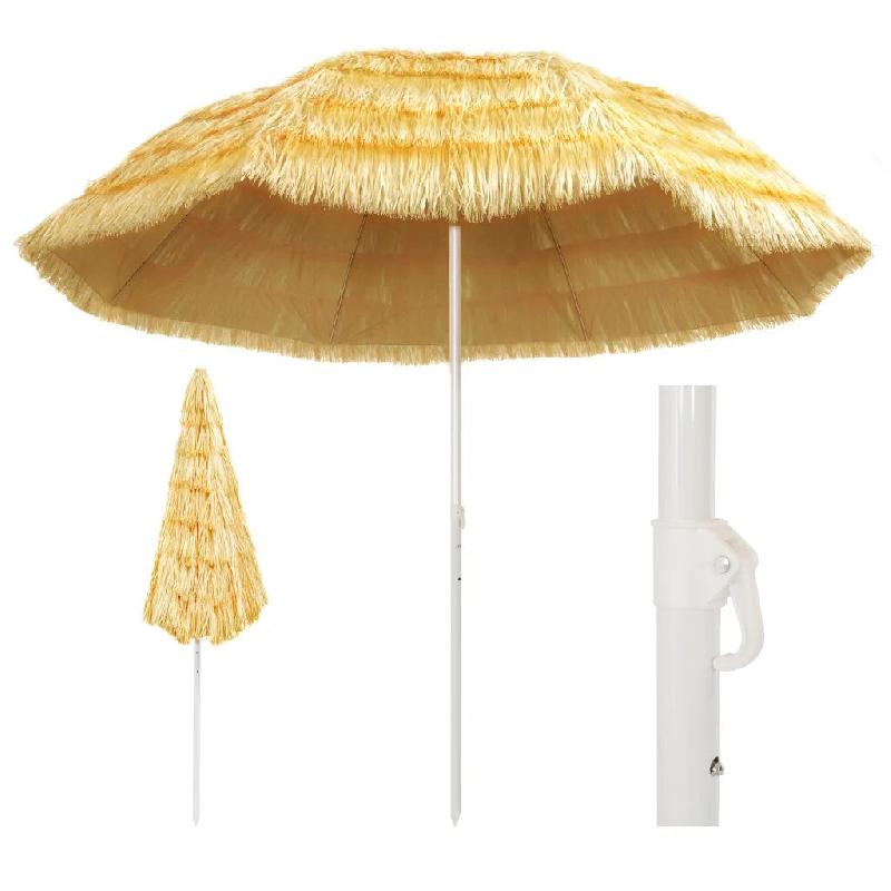 Helloshop26 - Parasol de plage inclinable 300 x 260 cm protection UV style hawaïen ambiance extérieure en PP naturel 02_0045905 - acier 3000233952487_0