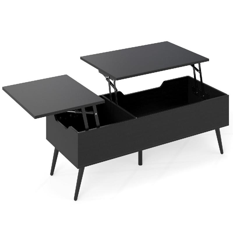 Helloshop26 - Table basse relevable 111 x 48 x 53,5 cm avec compartiments de rangement pratique style contemporain en bois noir 20_0013802 - 300022793_0