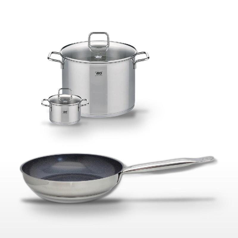 Lot Poêle 28cm & 2 Faitouts 14/26cm Elo Profi Therm Platinum - gris inox 3176239951813_0