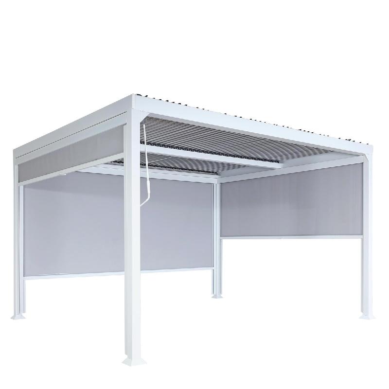 Mendler Pergola en aluminium HWC-L41 avec 3x parois latérales, pavillon à lamelles, structure métallique stable de 8cm 3x3,7m ~ blanc - blanc méta_0