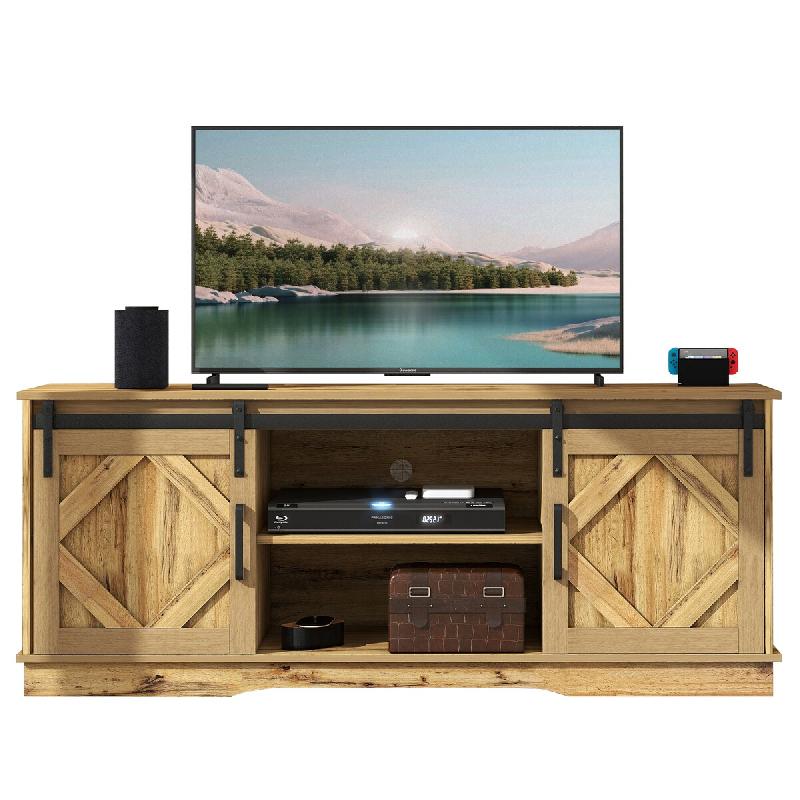 Merax Grand meuble TV meuble TV buffet centre de divertissement avec 2 portes coulissantes classiques étagères réglables marron - marron multi-mat�_0