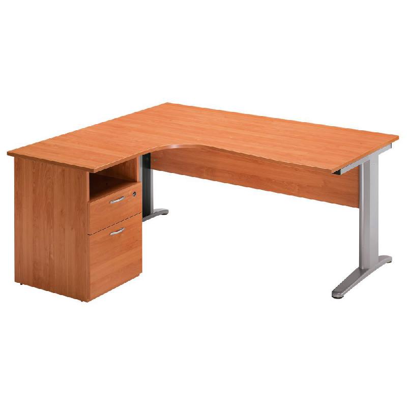 PACK PRONTO METAL - 1 BUREAU COMPACT RETOUR A GAUCHE AULNE - PIEDS L ALUMINIUM - 1 CAISSON HAUTEUR BUREAU PROF. 60 CM