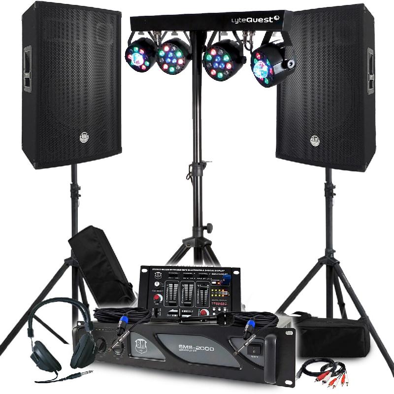 Pack Sono BM SONIC Amplificateur 2000W, Enceintes Passives 2x700W, Pieds, Table de Mixage, Portiques 8 Lumières Xperformer - 3666638037428_0