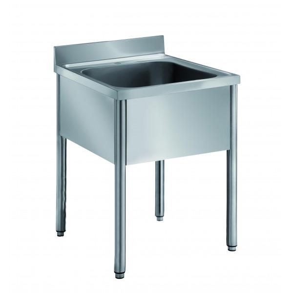 Plonge démontable sur pieds ronds sans étagère inox AISI 304 L 700 mm 1 bac au centre_0